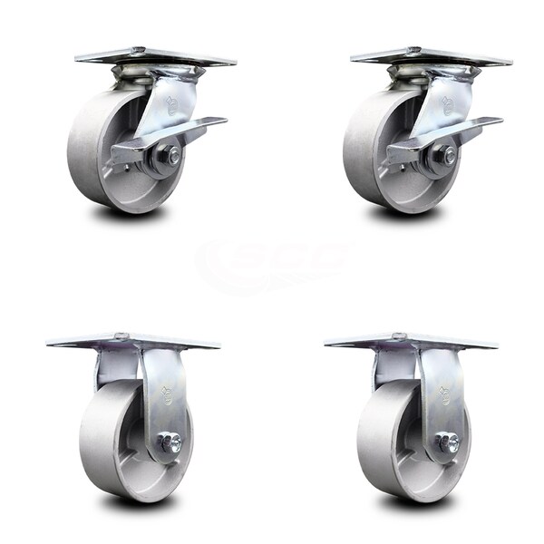 5 Inch Semi Steel Caster Set with Roller Bearing 2 Brakes and 2 Rigid SCC